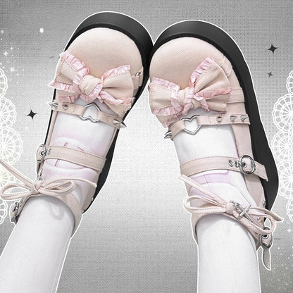 Spike Studs Bow Accents Pink Cross Gothic Platforms Punk Shoes
