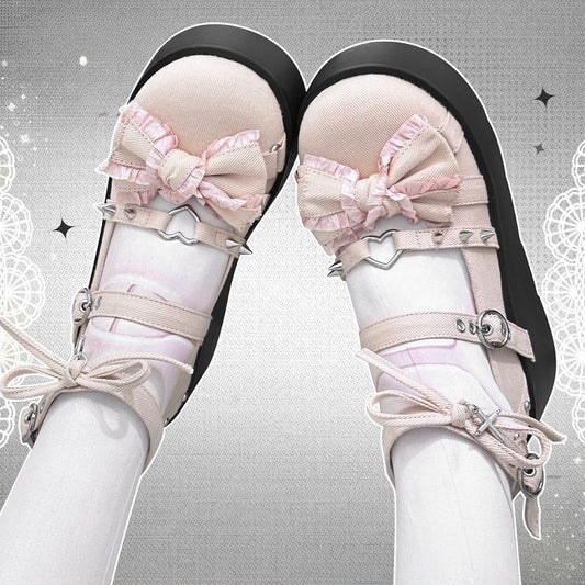 Spike Studs Bow Accents Pink Cross Gothic Platforms Punk Shoes