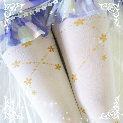 4 Options Black/White Sakura Pattern Tights