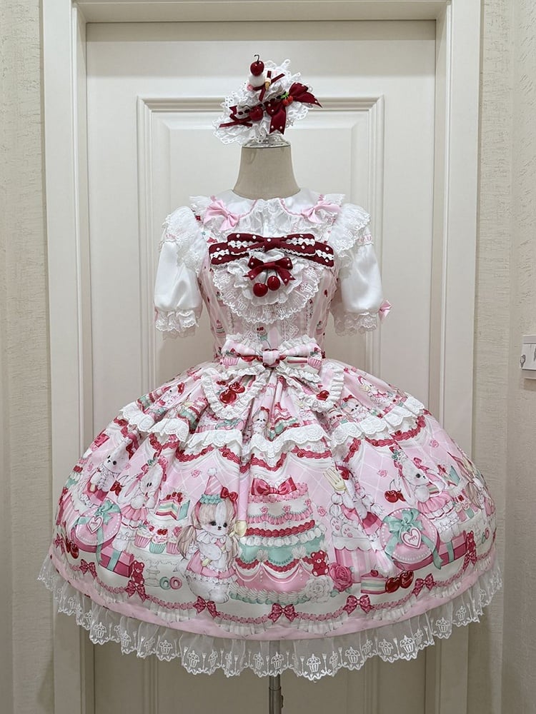 Cherry and Cakes Print Pink Sweet Lolita Dress