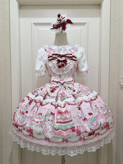 Cherry and Cakes Print Pink Sweet Lolita Dress