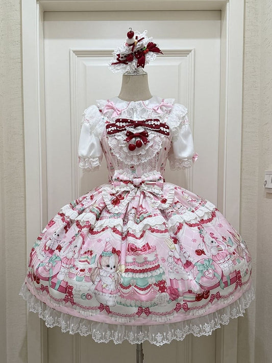 Cherry and Cakes Print Pink Sweet Lolita Dress