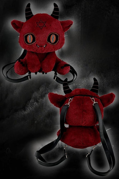 Clearance-Red Devil Gothic Plush Backpack Bag