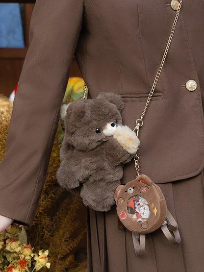 Brown Bear Plush Backpack/Crossbody Bag + Keychain Small/Middle/Large Size