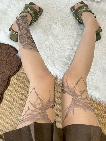 Nude Y2K Wings Print Tights