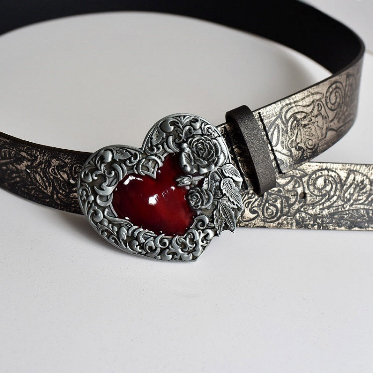 Rose Heart Buckle Goth Black Waist Belt