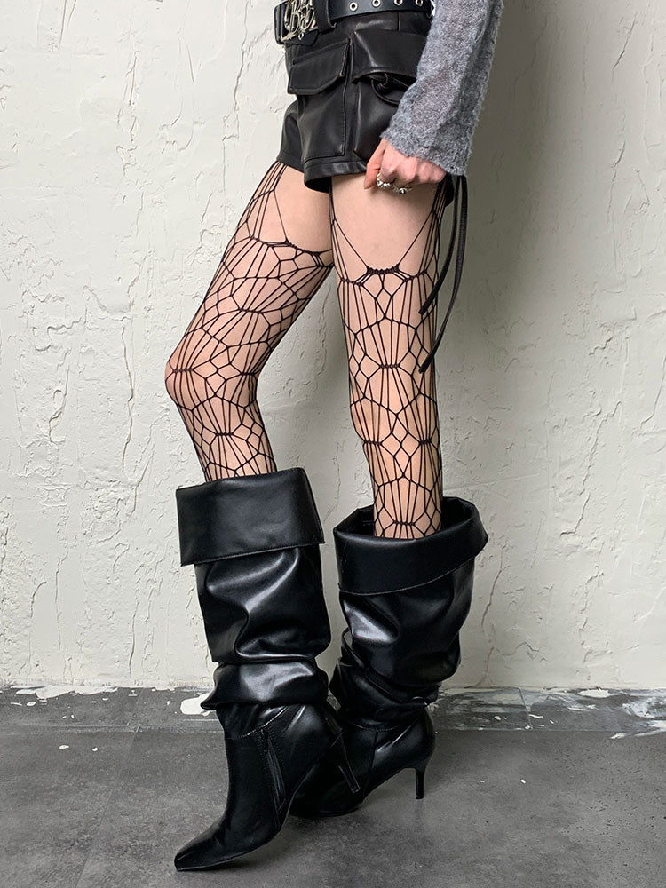 Black Hollow-out Suspender Tights