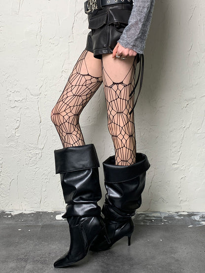 Black Hollow-out Suspender Tights