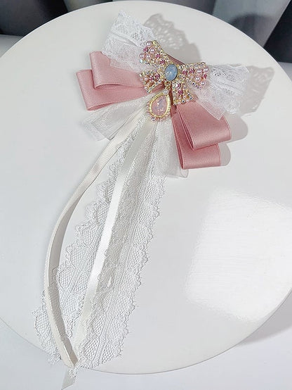 Pink/Blue Preppy Style Rhinestone And Beaded Decorated Butterfly Design Bow Tie