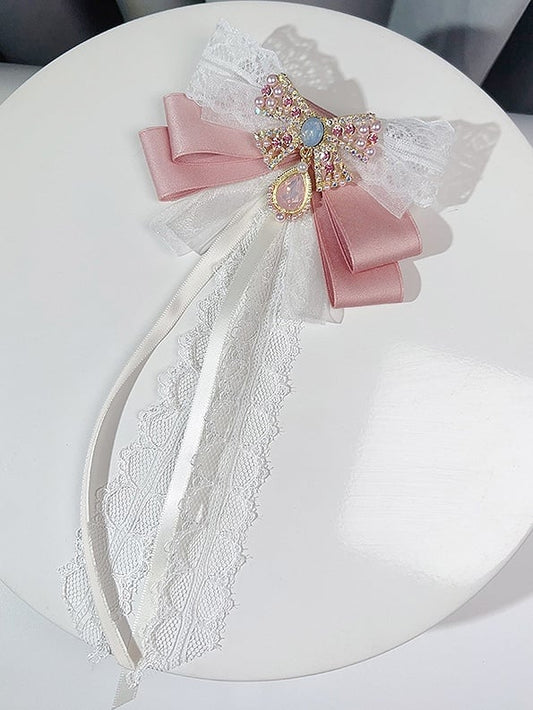 Pink/Blue Preppy Style Rhinestone And Beaded Decorated Butterfly Design Bow Tie