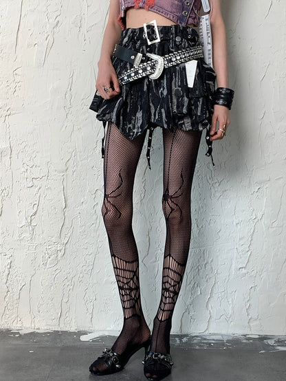 Black Y2K Spider And Spiderweb Pattern Tights