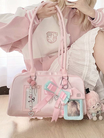 Pink Ita Hand Bag With Detachable Card Holder