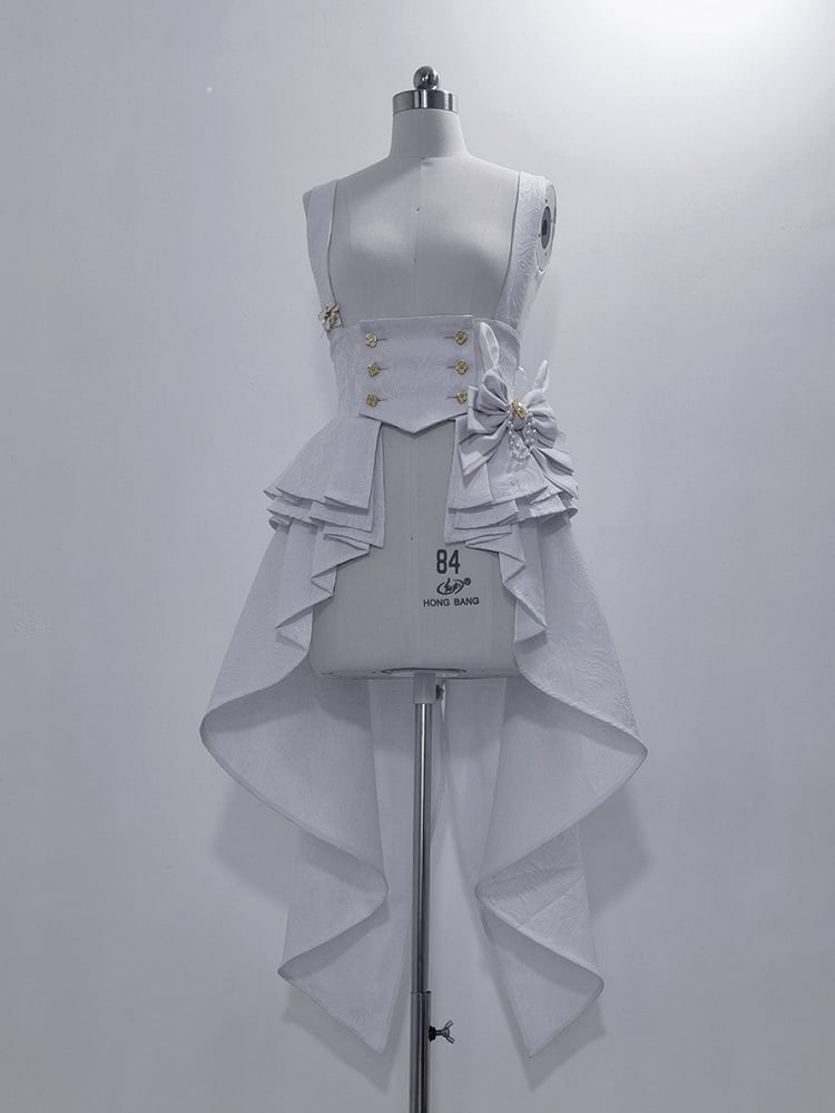 Bunny Theater White Cascading Flounce Hem Pleated Peplum Waist Ouji Fashion Corset Belt