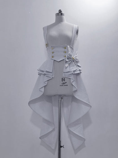 Bunny Theater White Cascading Flounce Hem Pleated Peplum Waist Ouji Fashion Corset Belt