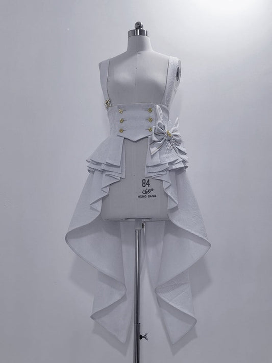 Bunny Theater White Cascading Flounce Hem Pleated Peplum Waist Ouji Fashion Corset Belt