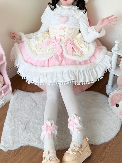 Plush Trimming Yellow Sweet Lolita Dress for Autumn and Winter