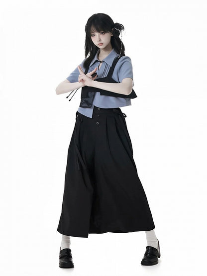 Black High Waist Wide-leg Skort