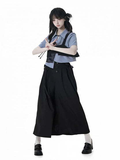 Black Pine Tree Embroidery Knot Button Cheongsam Style Top