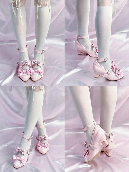 Light Pink Gyaru Fashion Heart Cut-out Wedge Heels Mary Janes Jirai Kei Shoes