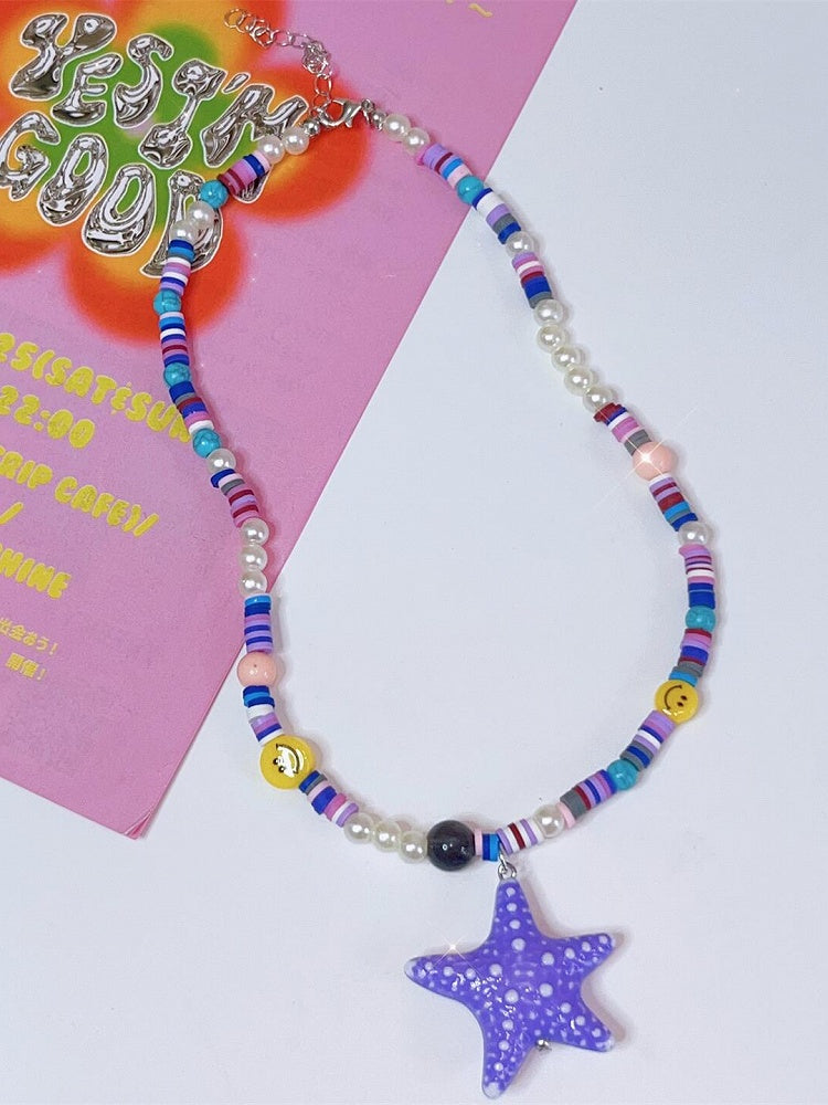 4 Color Options Y2K Starfish Pendant Beaded Necklace