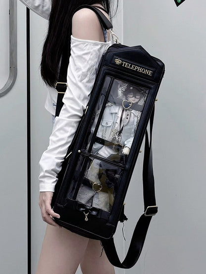 Black Telephone Booth-shaped 1/4 Scale BJD Doll Bag with Two Straps