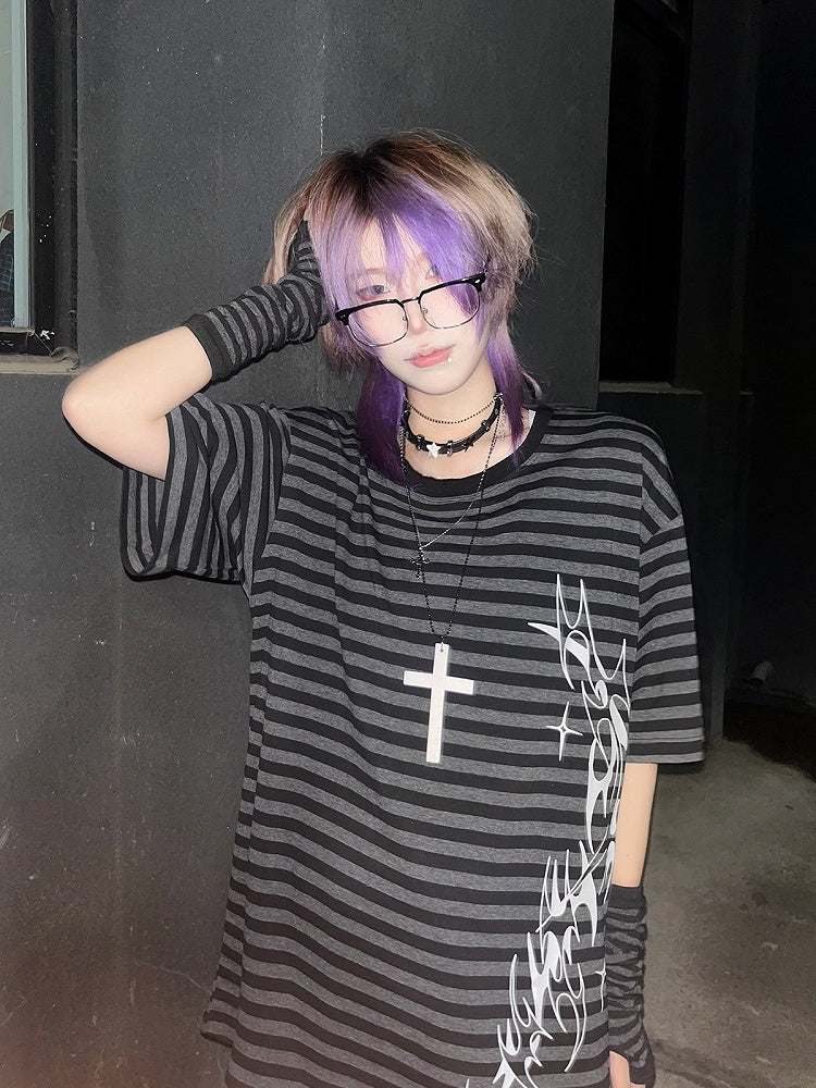 Black & Gray Stripe Pattern Tattoo T-shirt