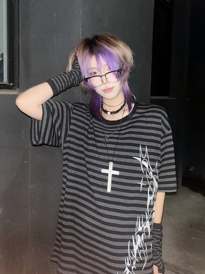 Black & Gray Stripe Pattern Tattoo T-shirt