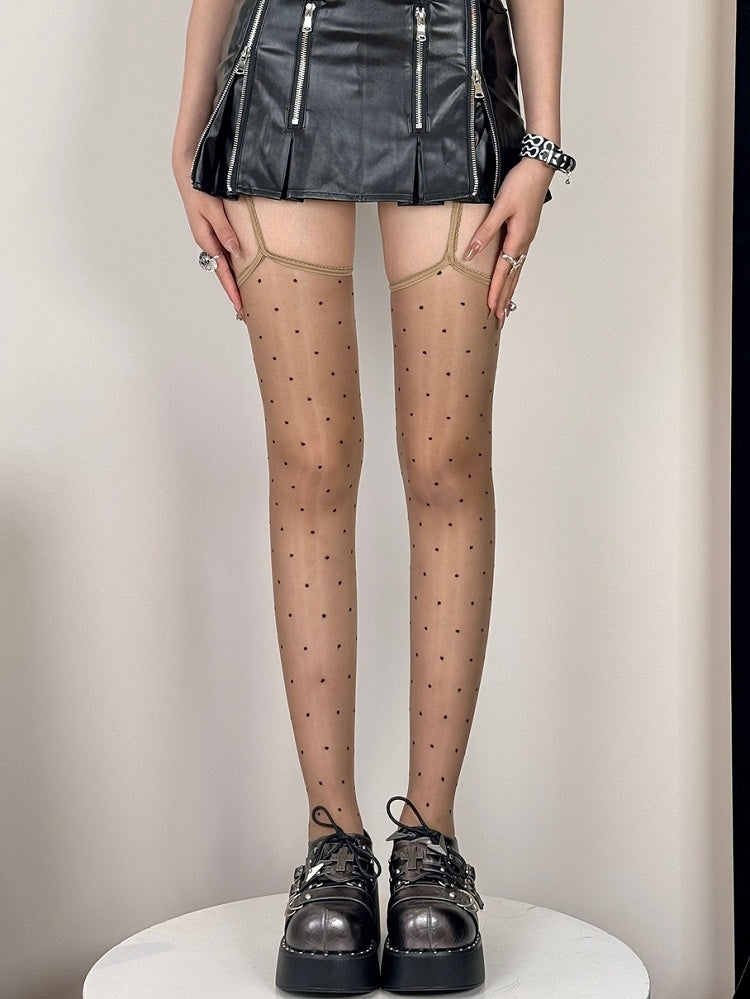 7 Color Options Polka-dot Pattern Semi-sheer Suspender Stockings