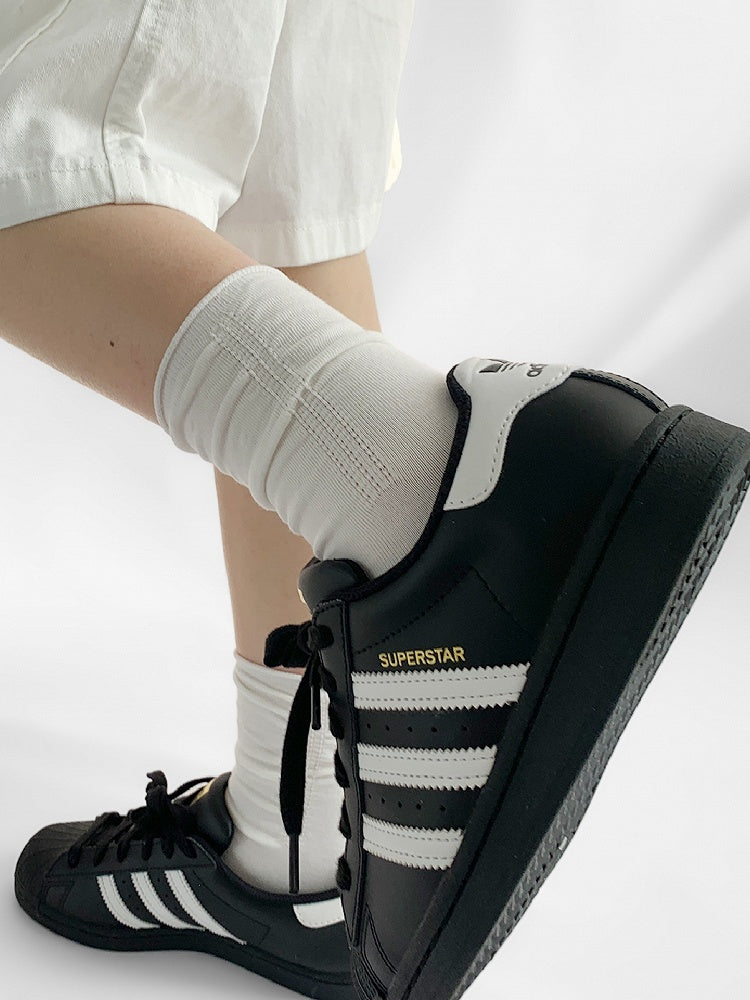 White Ribbed Trim Loose Socks