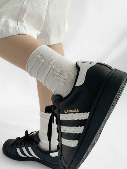 White Ribbed Trim Loose Socks