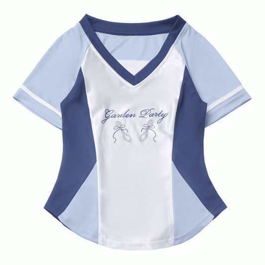 Blue Colorblock Design Blokette Core V-neck T-shirt