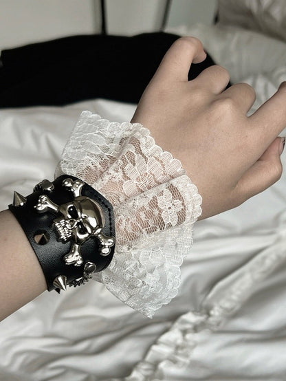 Black and White/Black/White Skeleton and Stud Lace Trim PU Bracelet