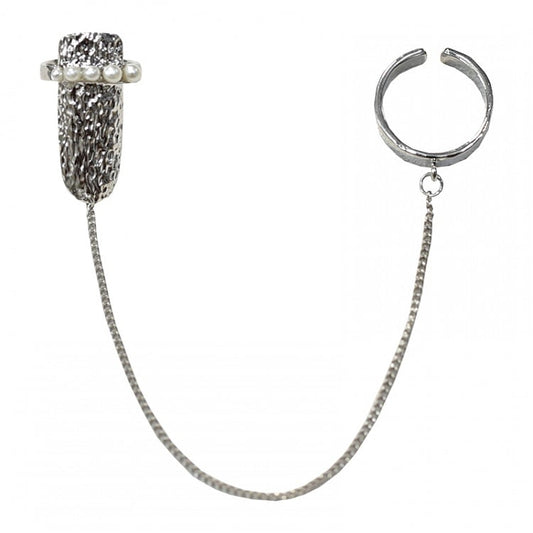 Punk Silver Fingernail Decoration Chain Ring