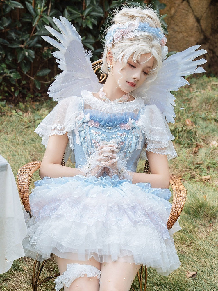 White Butterfly Sleeves Semi-sheer Dotted Tulle Blouse