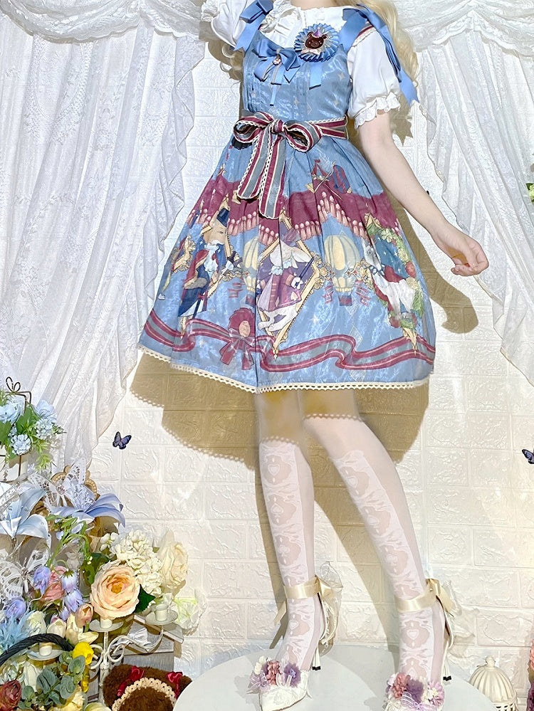 Gothic Lolita White/Black Print Over Knee Stockings