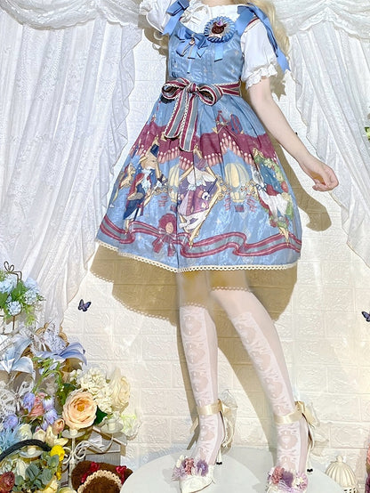 Gothic Lolita White/Black Print Over Knee Stockings