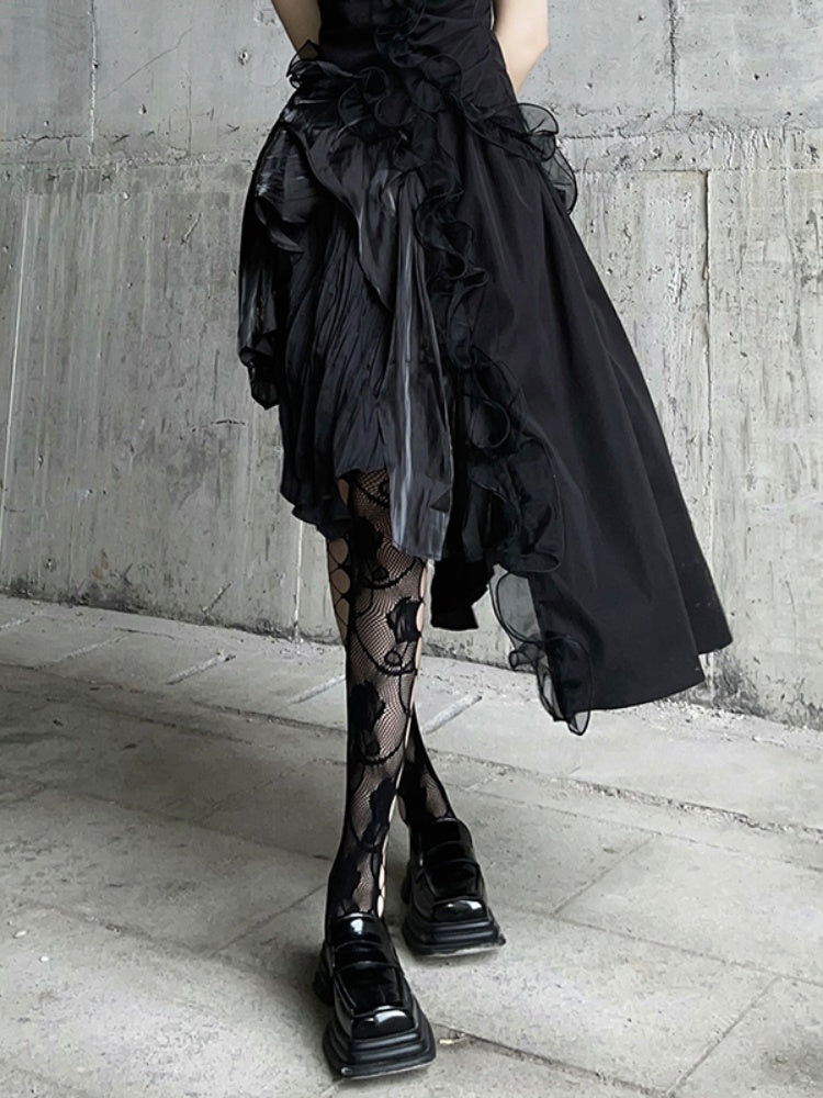 Gothic Black Rosette  Fishnet Tights