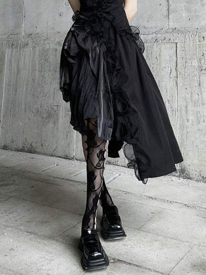 Gothic Black Rosette  Fishnet Tights