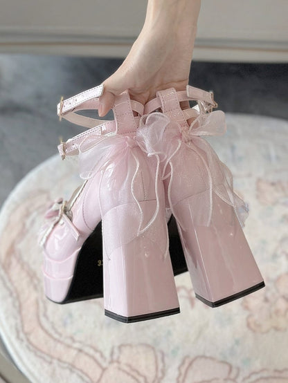 11CM Polished Pink Bow at Top Sweet Lolita Platform High Heels