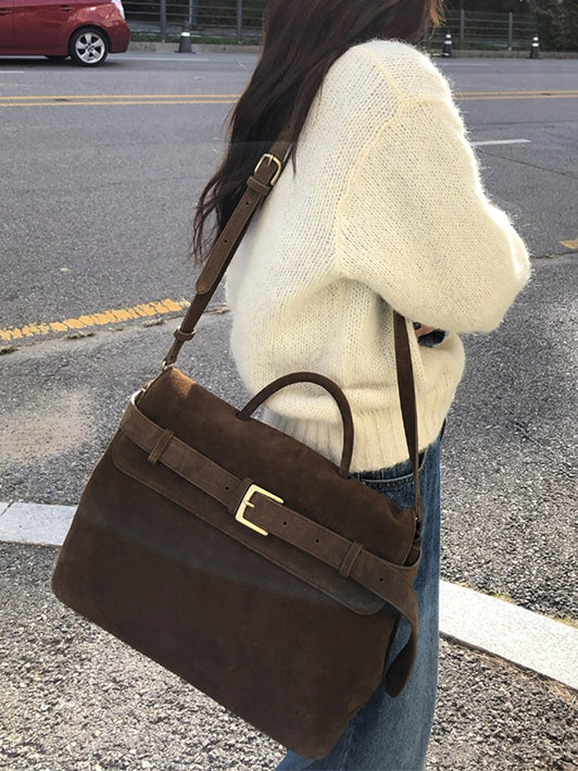 Elegant Vintage Brown Bag With Buckle Closure