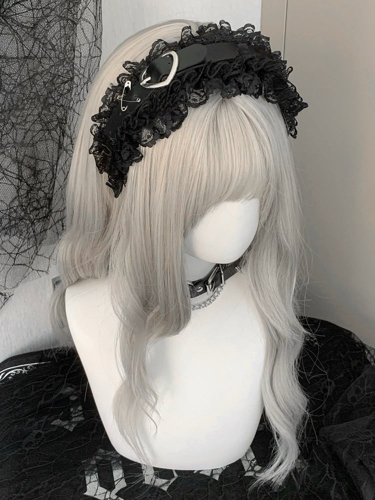 Black/White Pin Decorated Heart Buckle Ruffled KC