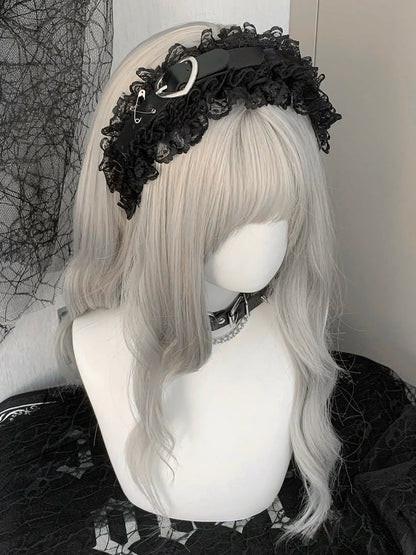 Black/White Pin Decorated Heart Buckle Ruffled KC