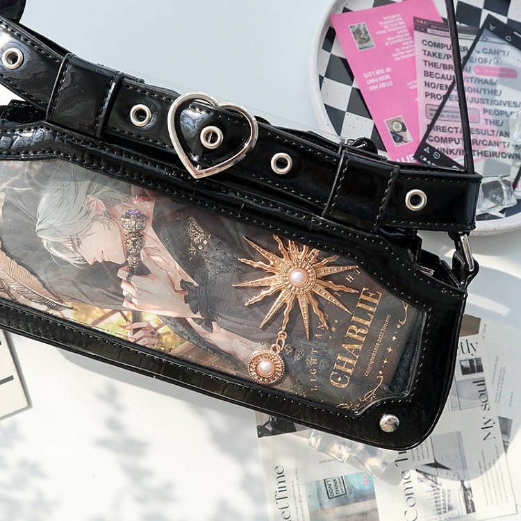 Black Ita Bag with Chain and Heart Charm