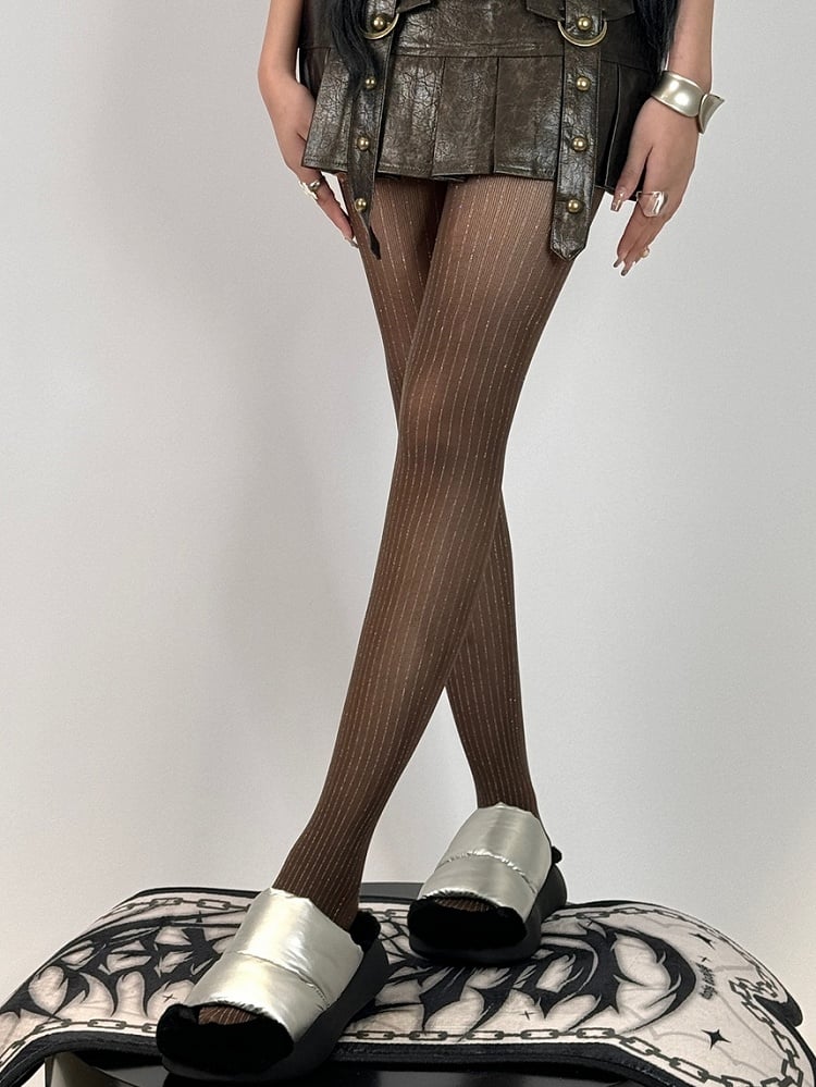 Black/Red/Gray/Brown Striped Pattern Tights