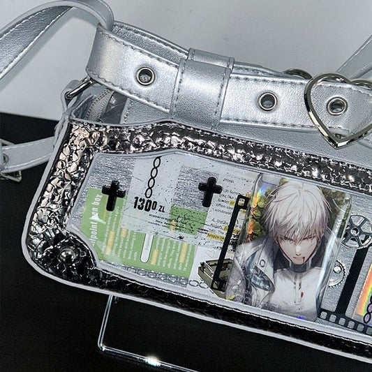 Metallic Color Ita Bag with Chain and Heart Charm