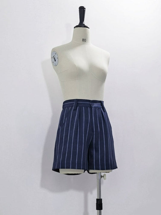 Bunny Theater Royal Blue Striped Pattern Ouji Lolita Shorts