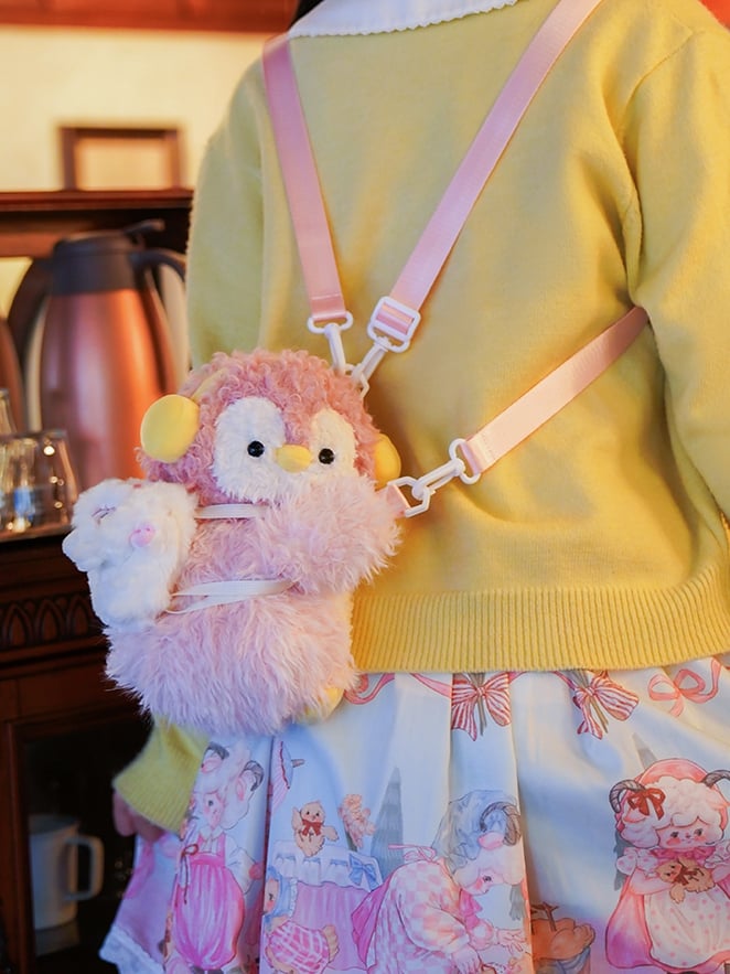 Pink Cute Penguin Plush Backpack/Crossbody Bag + 2 Options Keychain Middle/Large Size