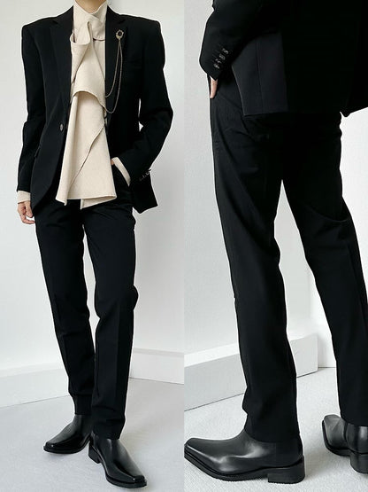 Ouji Lolita Black Tailored Straight-Leg Pants with Slant Pockets & Belt Loops