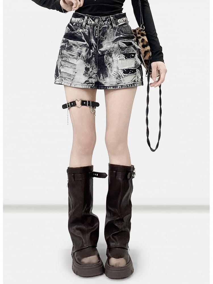 Black Y2K Tie Dye Design Distressed Holes Details Skirt