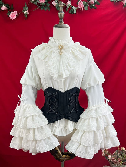 White Layered Bell Sleeves Shiro Gothic Lolita Shirt with Jabot Tie
